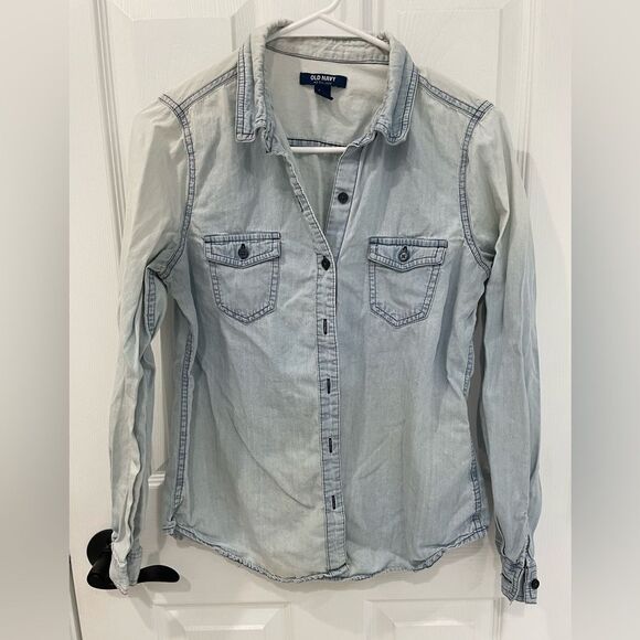 Old Navy Light Blue Faded Denim Button DownShirt Women’s S - Picture 1 of 5